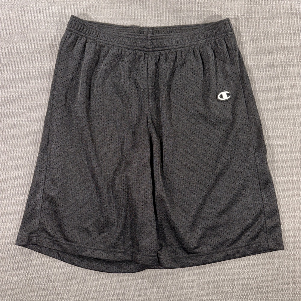 Champion Mesh Athletic Shorts Mens M Black Excellent Embroidered Logo Gym‎ Sport